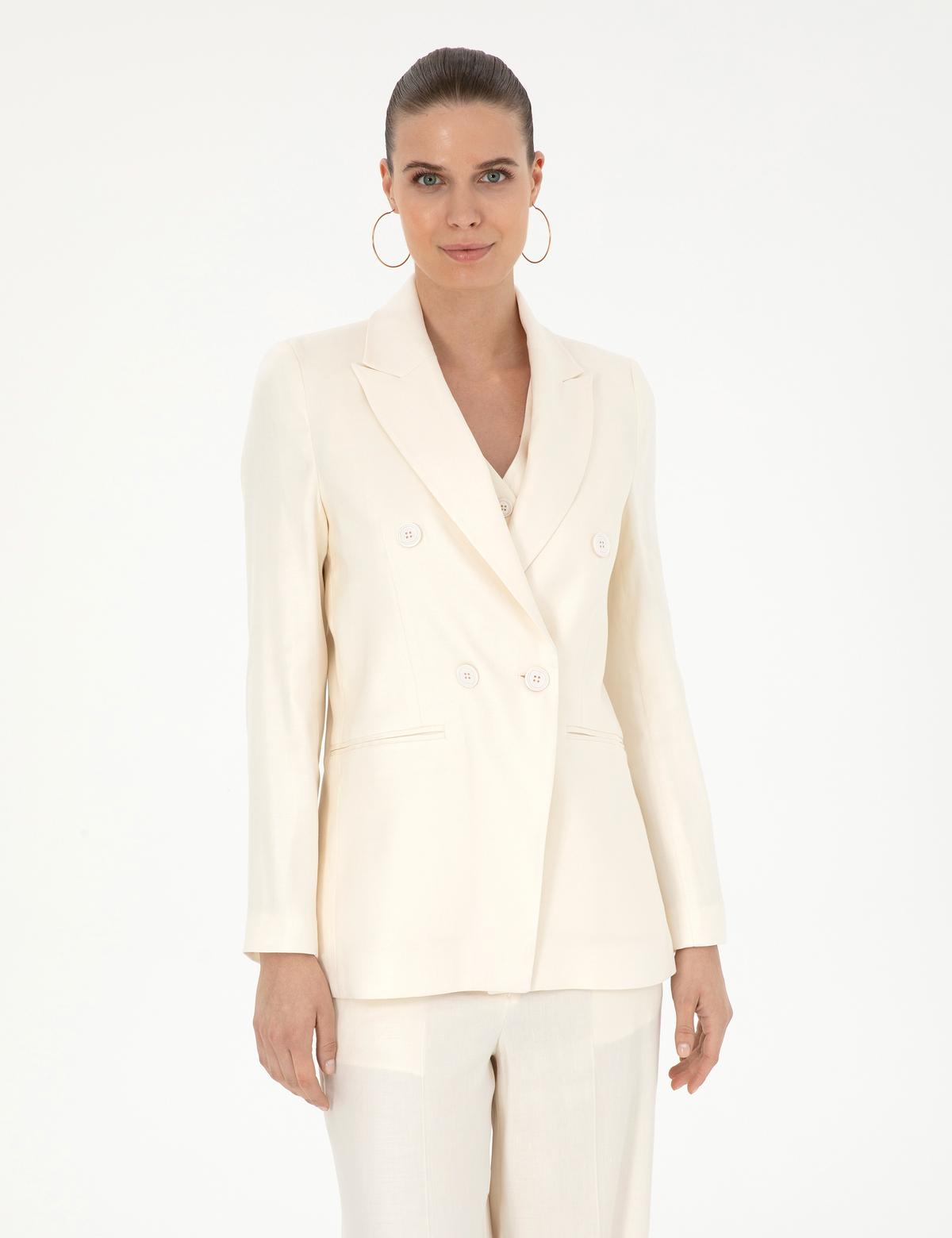 Ekru Keten Karışımlı Regular Fit Ceket