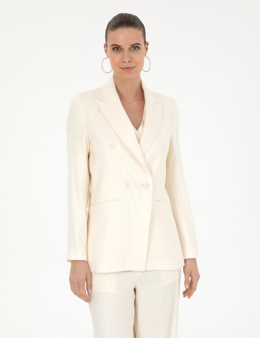 Ekru Keten Karışımlı Regular Fit Ceket
