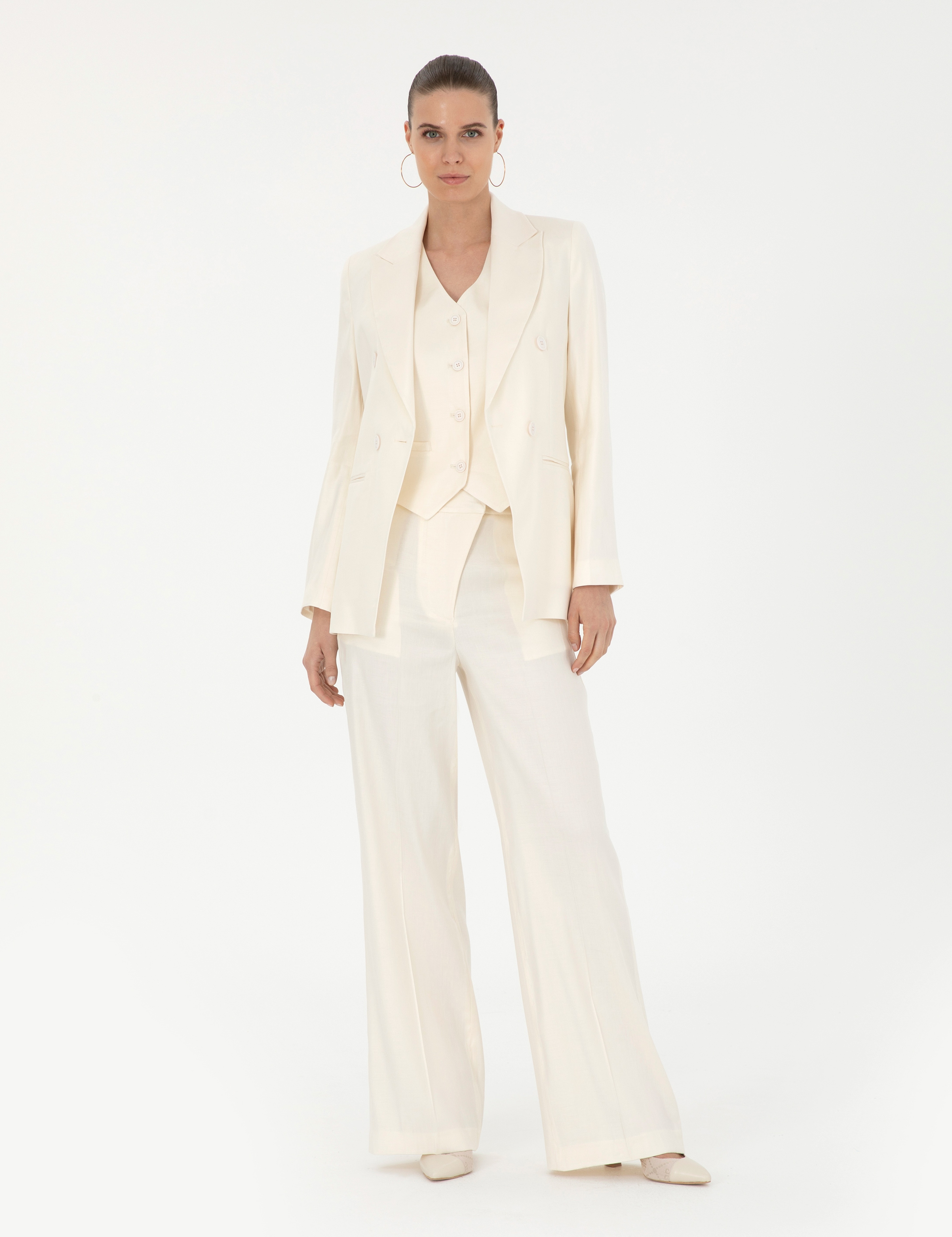 Ekru Keten Karışımlı Regular Fit Ceket - Image 4