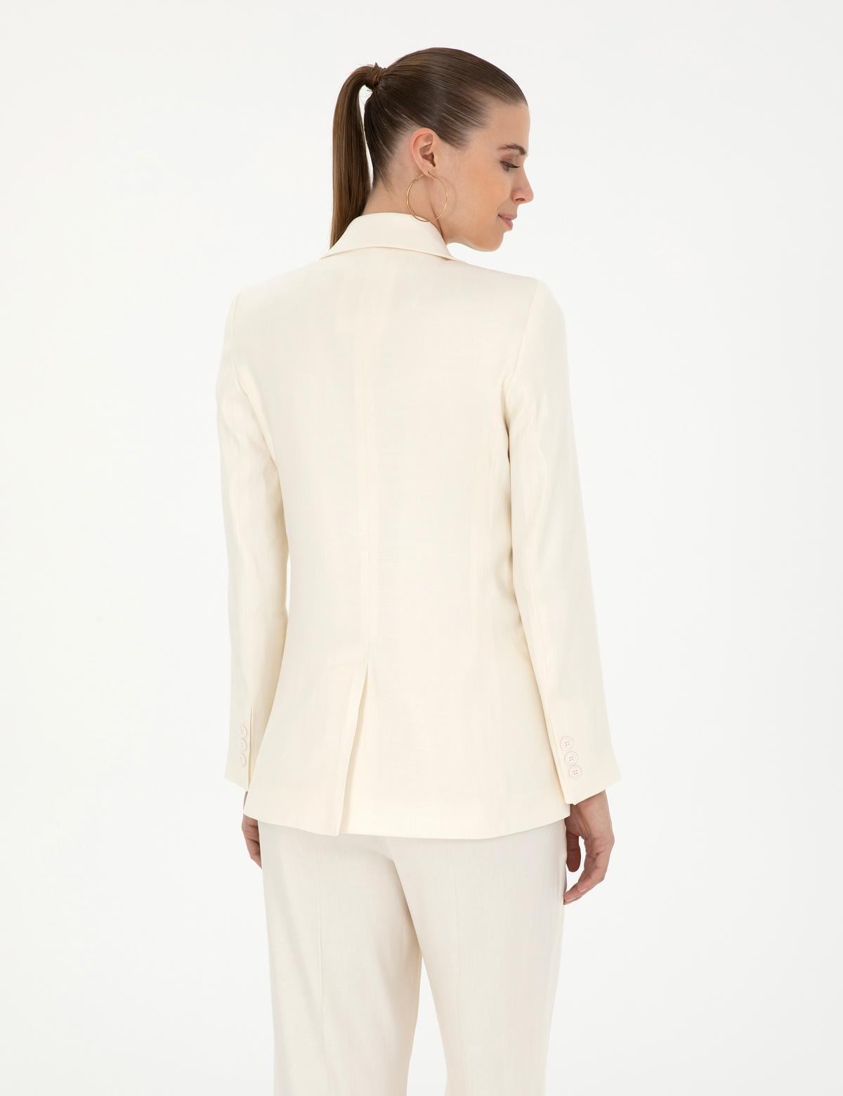 Ekru Keten Karışımlı Regular Fit Ceket - 50282079012