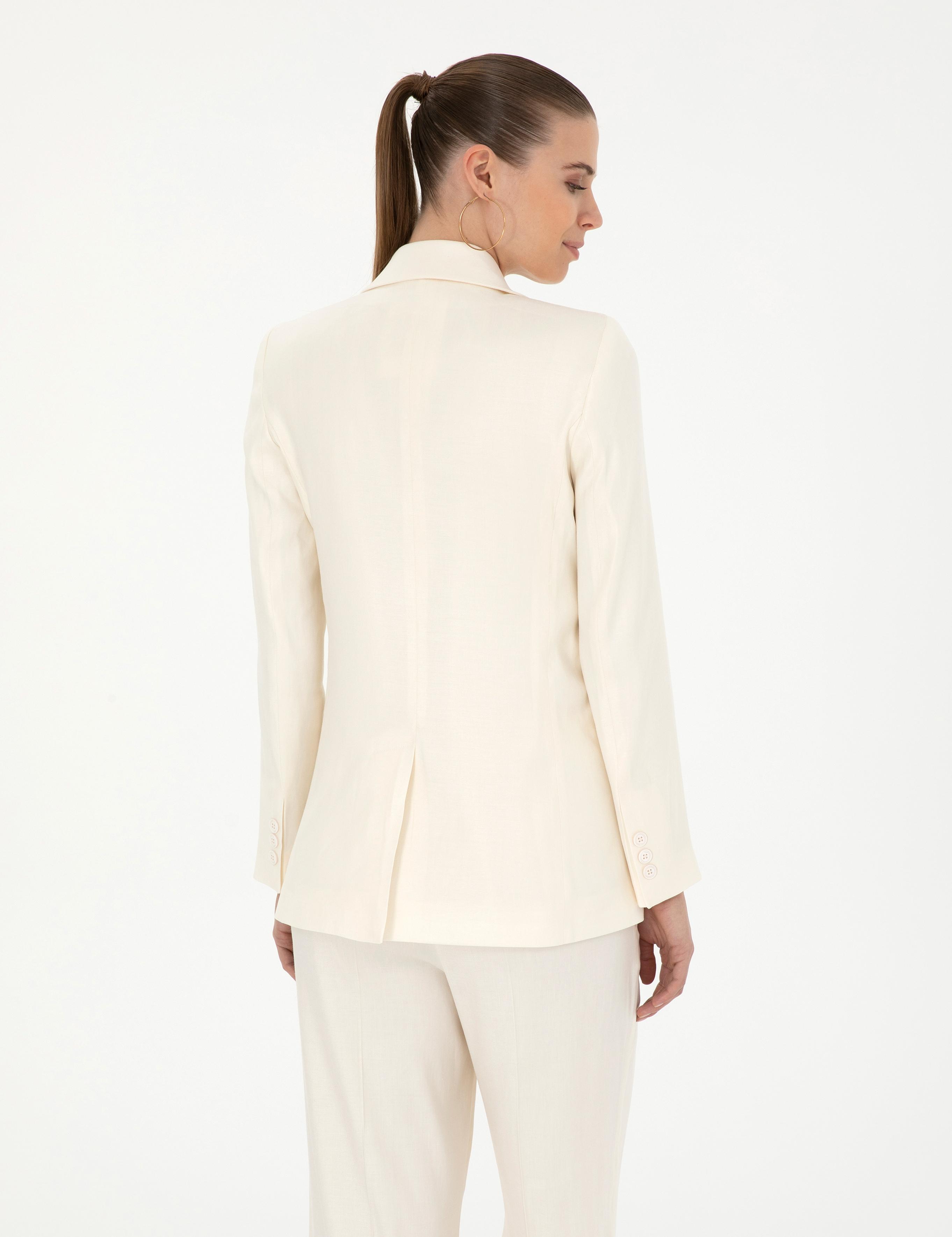 Ekru Keten Karışımlı Regular Fit Ceket