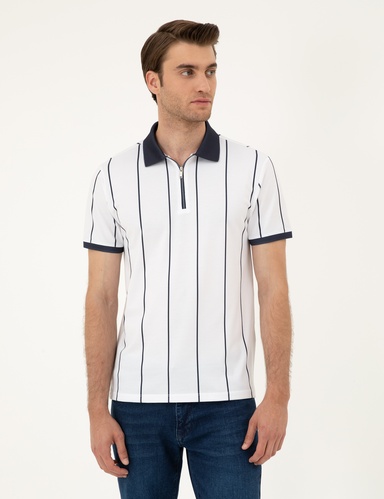 Lacivert Slim Fit Fermuarlı Polo Yaka Tişört