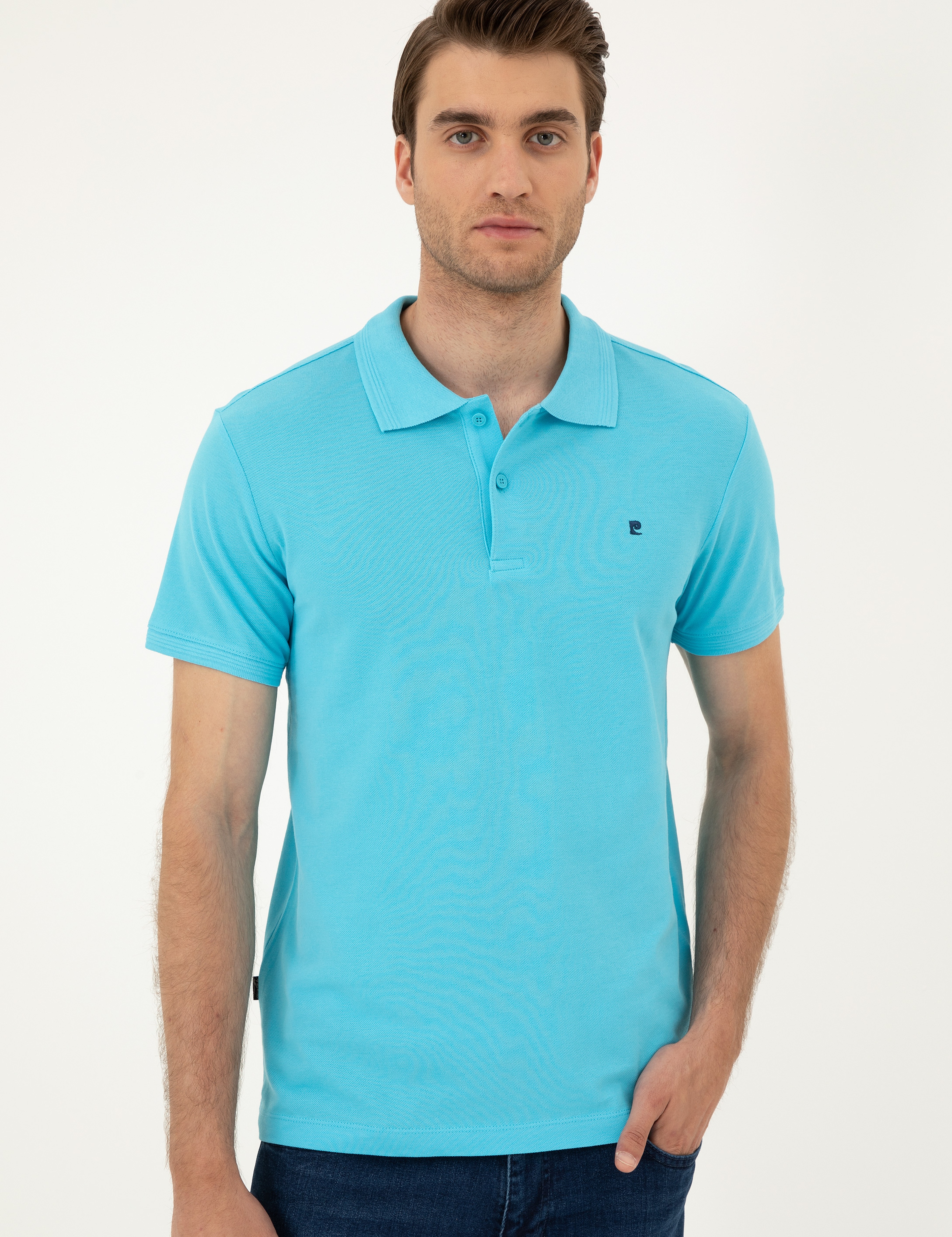 Turkuaz Slim Fit Basic Tişört - Image 3