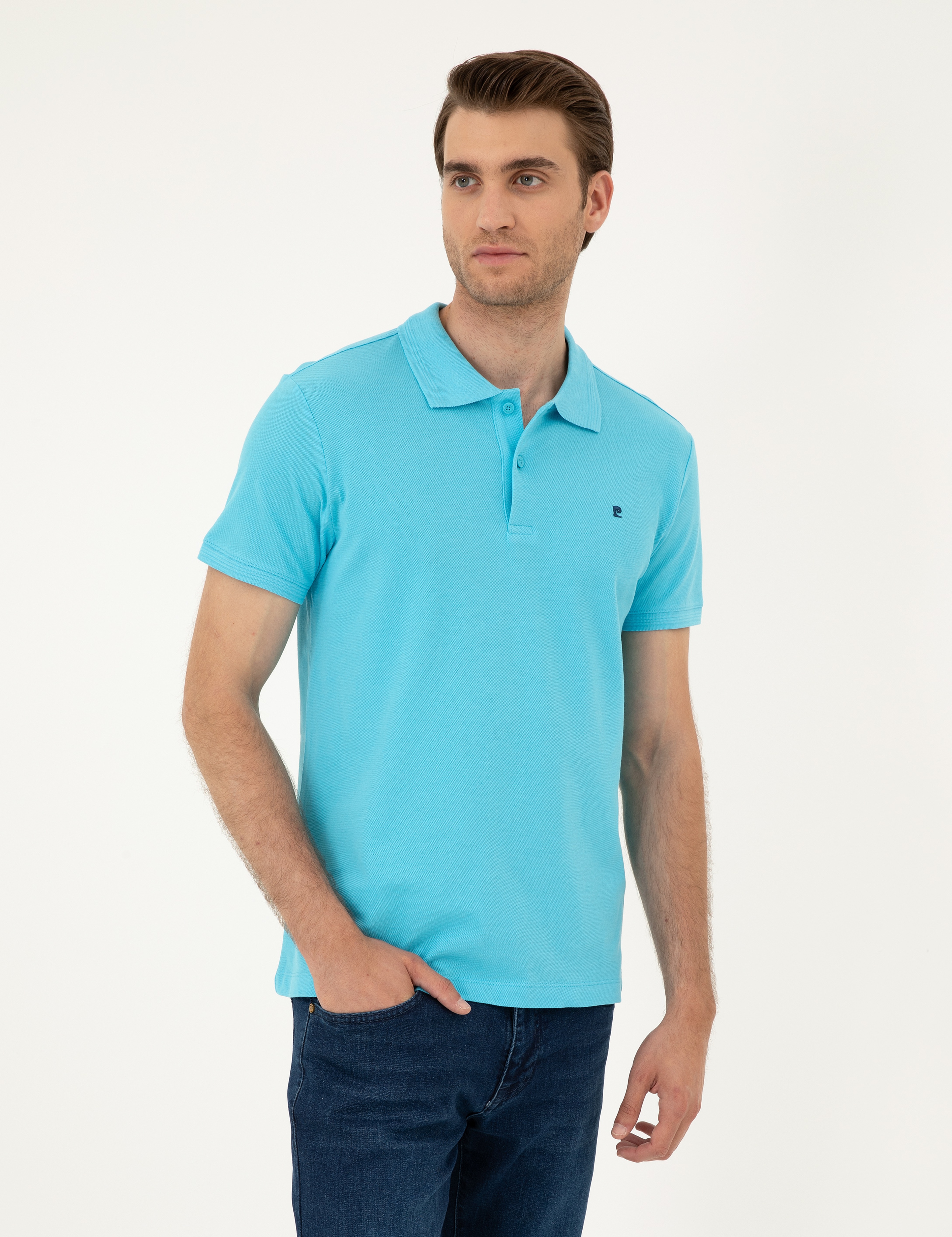 Turkuaz Slim Fit Basic Tişört - Image 1