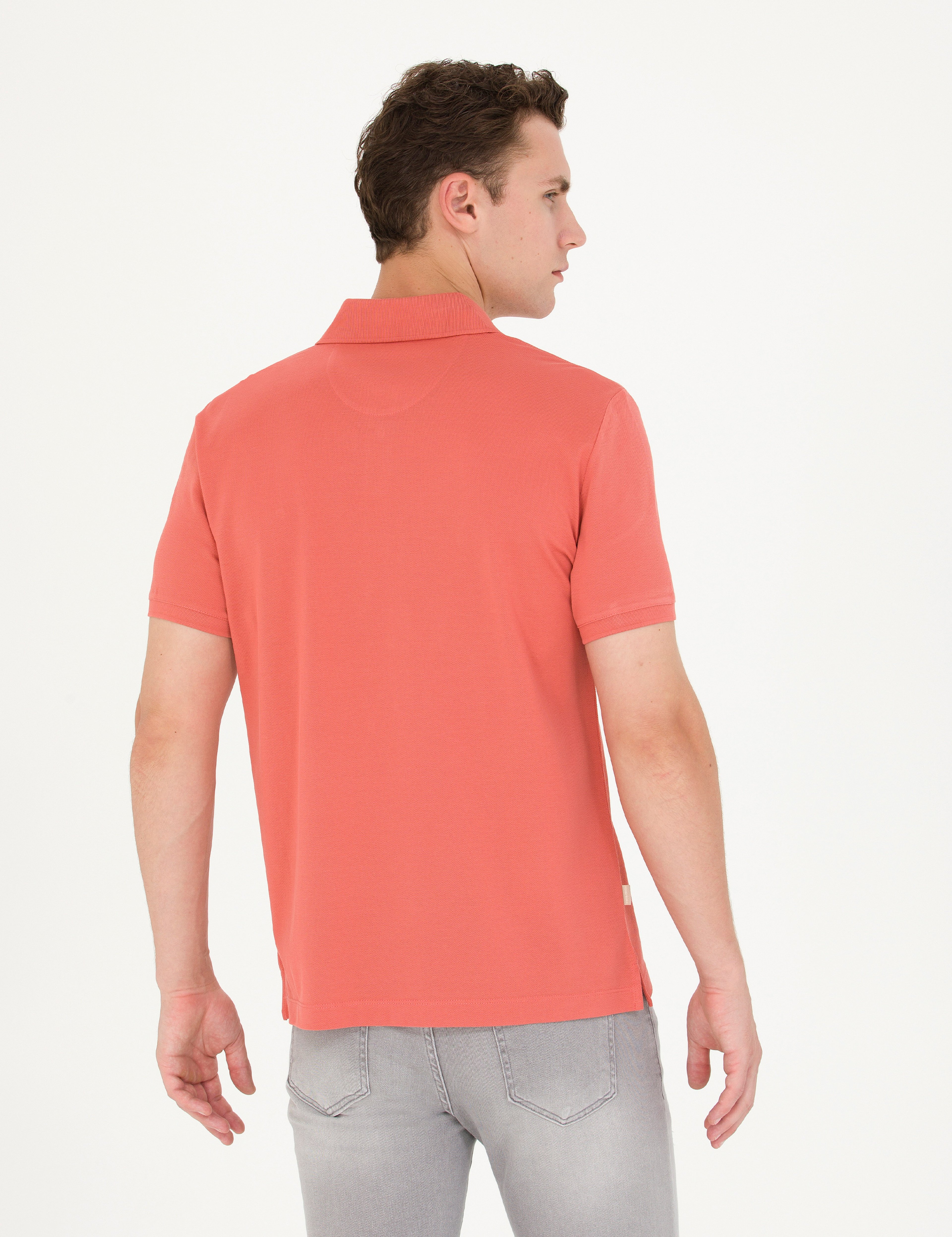 Gül Kurusu Slim Fit %100 Pamuk Merserize Düğmeli Polo Yaka Basic Tişört - Image 5
