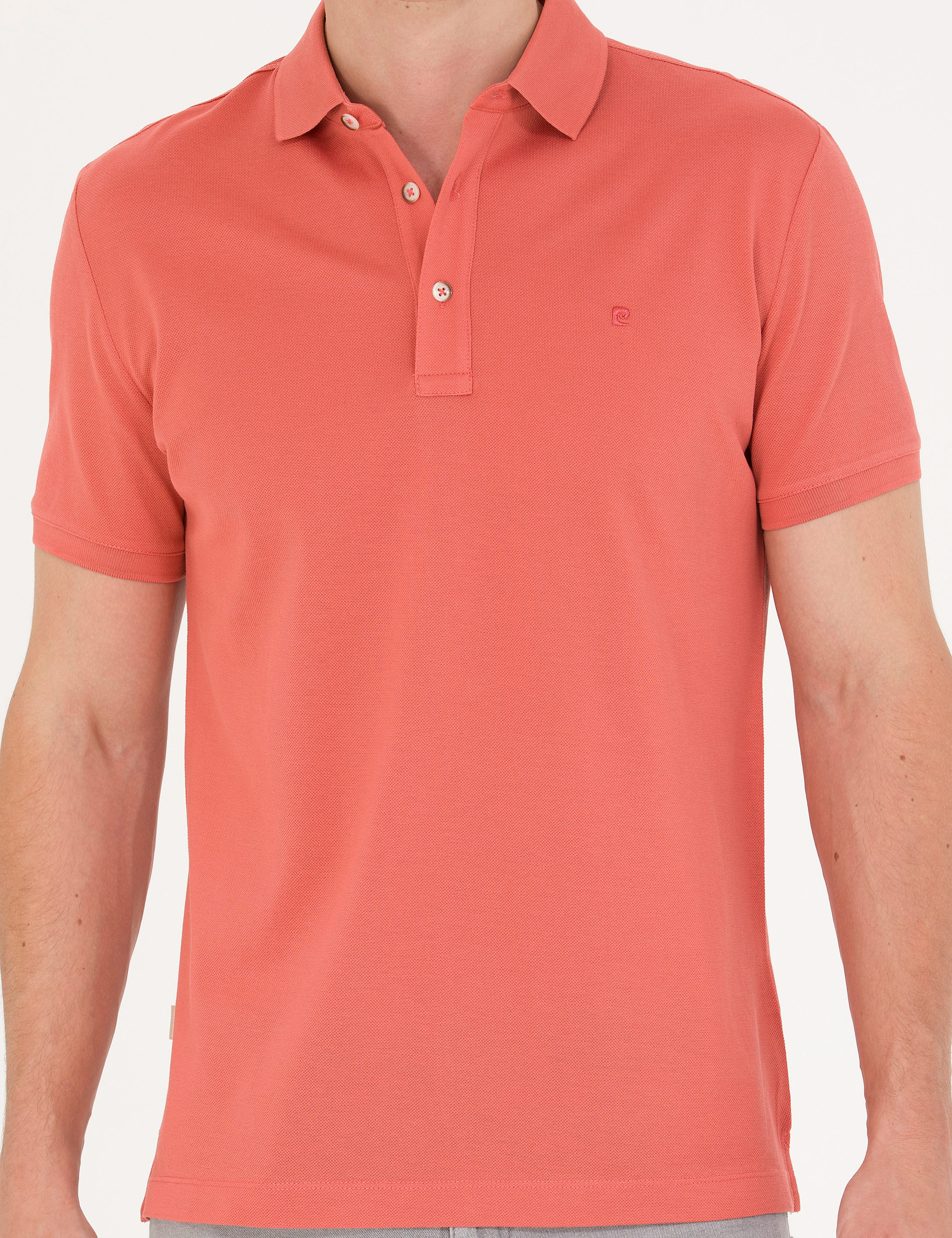 Gül Kurusu Slim Fit %100 Pamuk Merserize Düğmeli Polo Yaka Basic Tişört