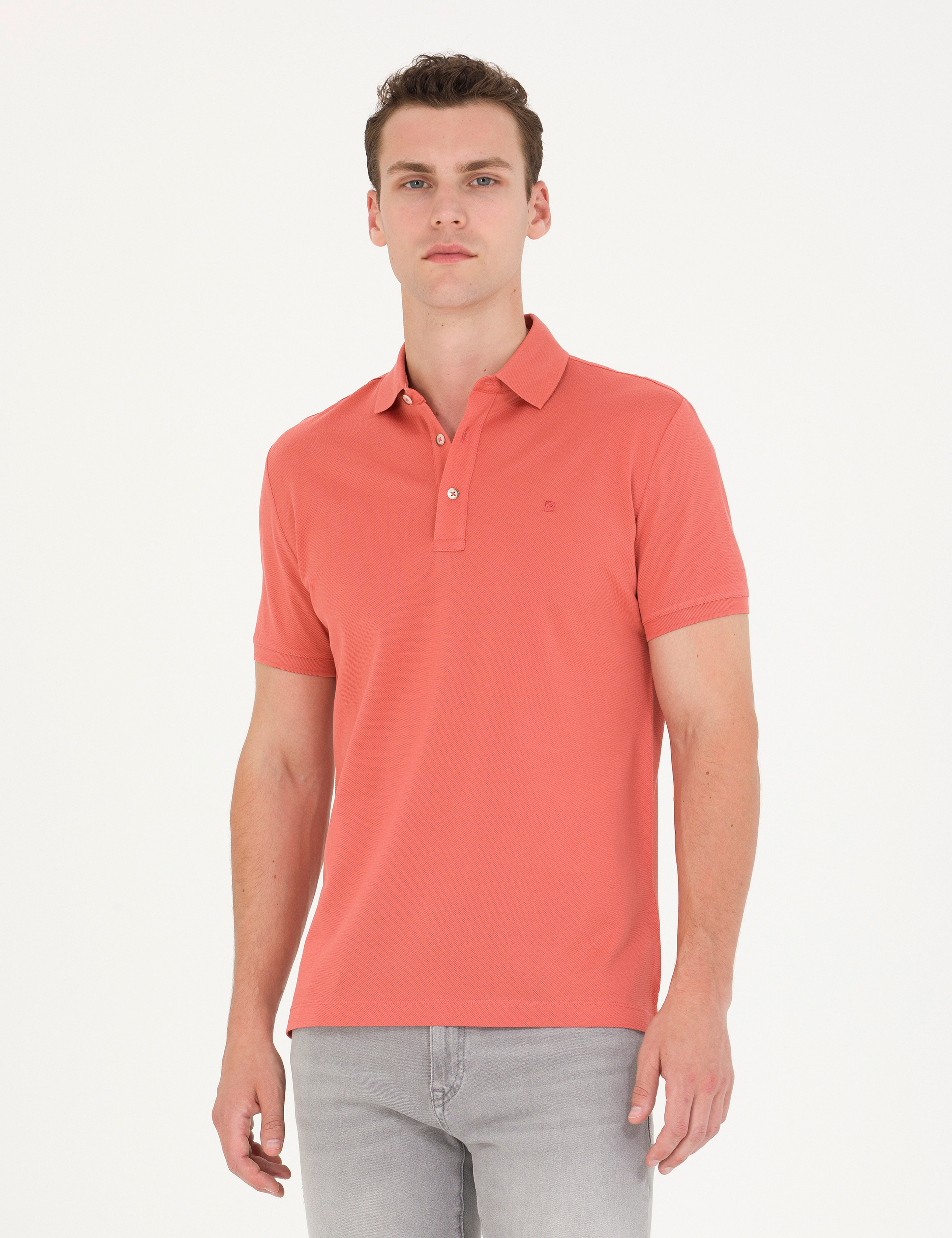 Gül Kurusu Slim Fit %100 Pamuk Merserize Düğmeli Polo Yaka Basic Tişört
