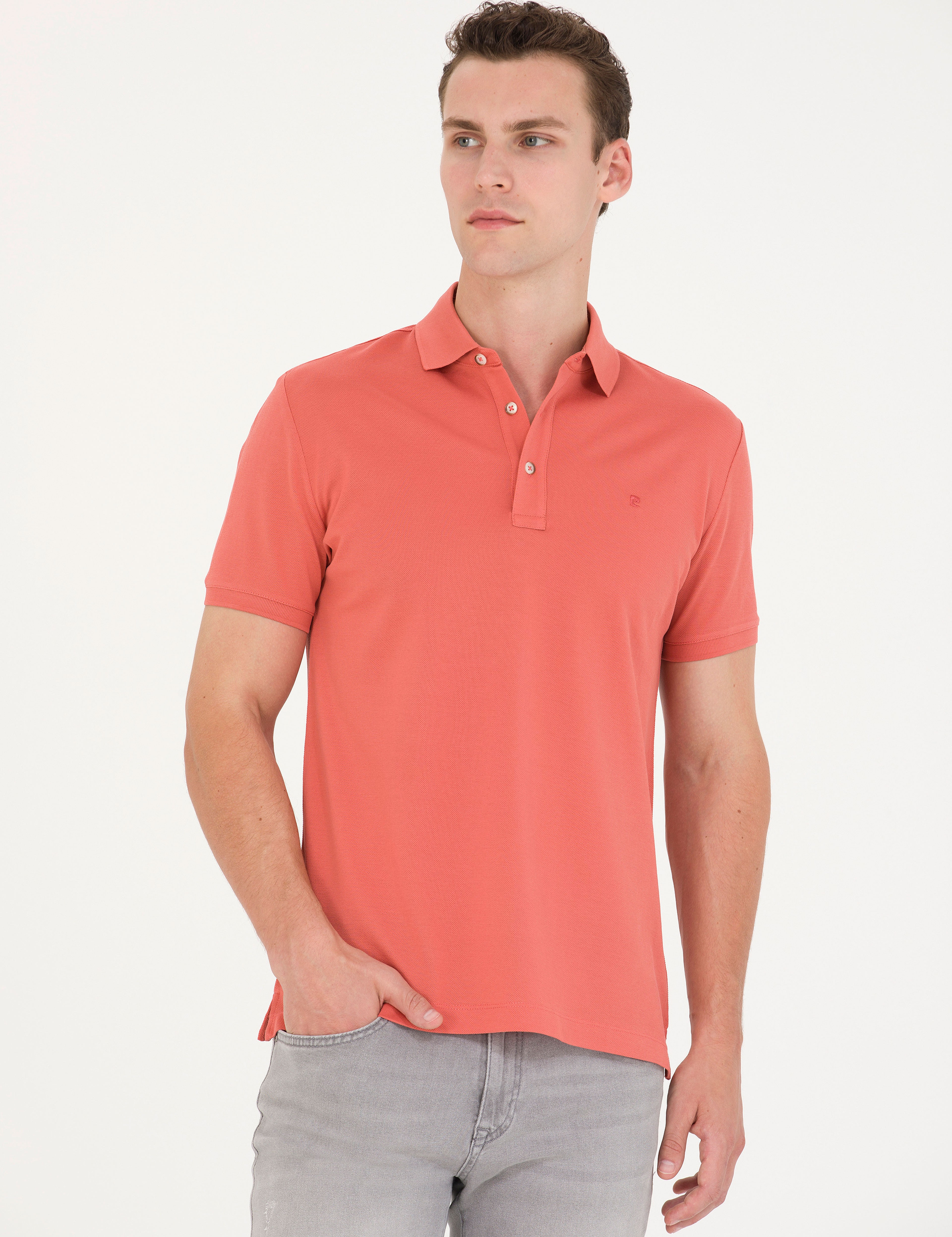 Gül Kurusu Slim Fit %100 Pamuk Merserize Düğmeli Polo Yaka Basic Tişört