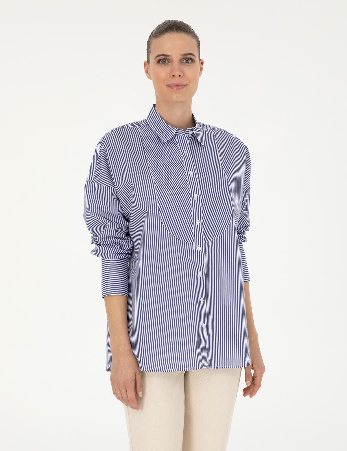 Lacivert Oversize Uzun Kollu Gömlek