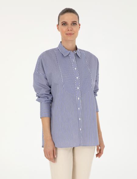Lacivert Oversize Uzun Kollu Gömlek - 50284550002