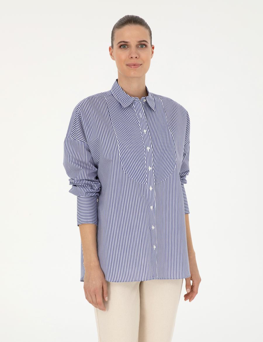 Lacivert Oversize Uzun Kollu Gömlek