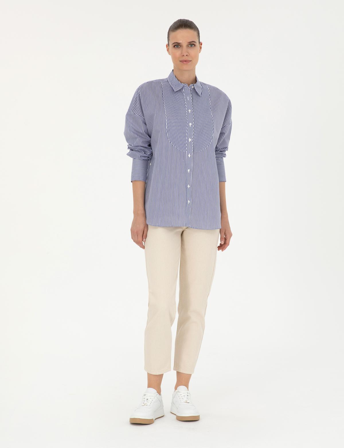 Lacivert Oversize Uzun Kollu Gömlek - 50284550002