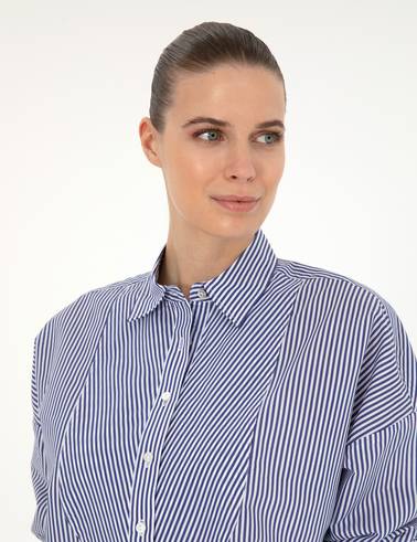 Lacivert Oversize Uzun Kollu Gömlek