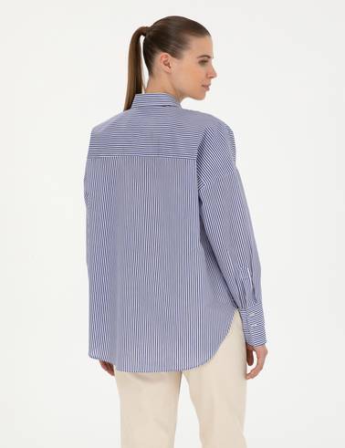 Lacivert Oversize Uzun Kollu Gömlek
