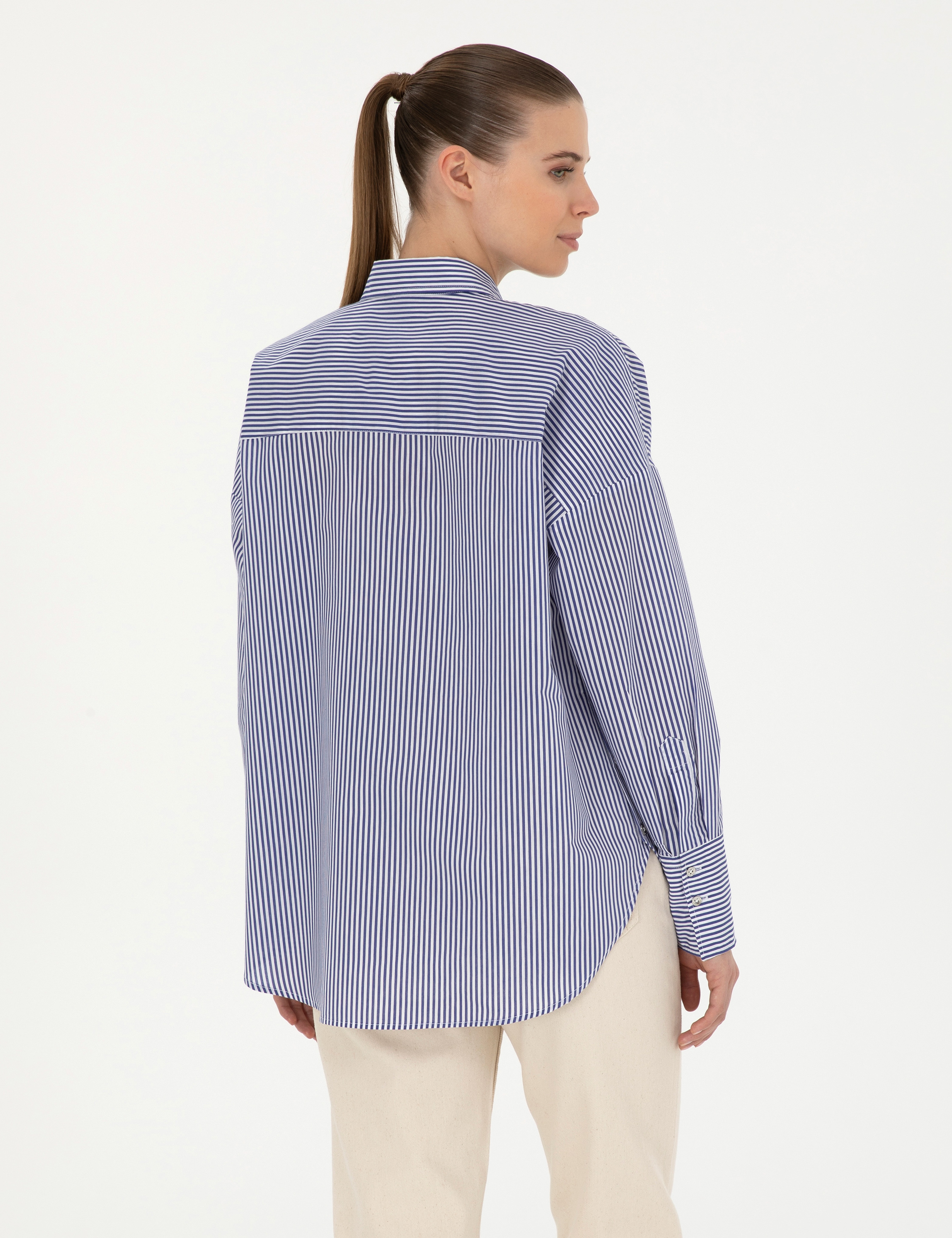 Lacivert Oversize Uzun Kollu Gömlek