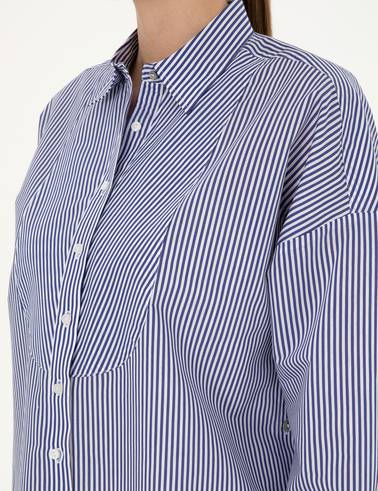 Lacivert Oversize Uzun Kollu Gömlek