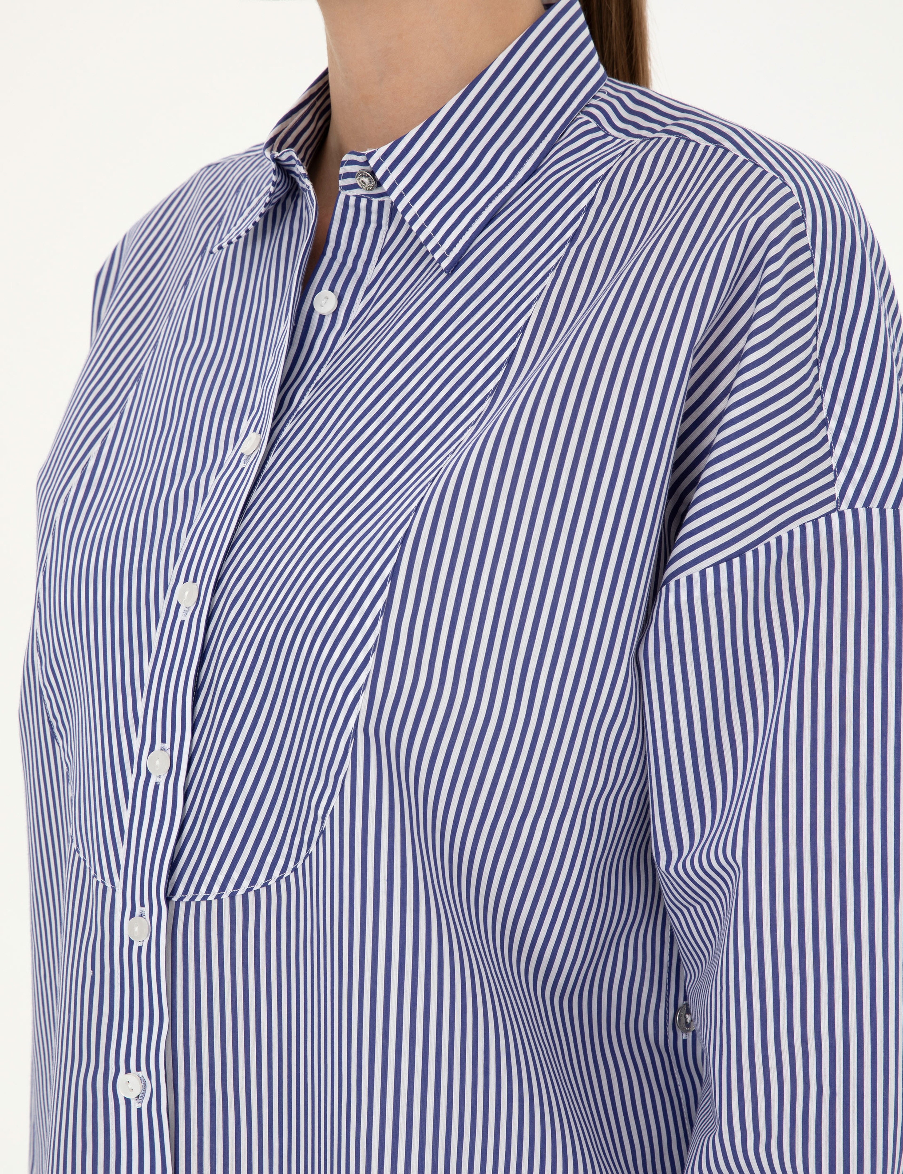 Lacivert Oversize Uzun Kollu Gömlek