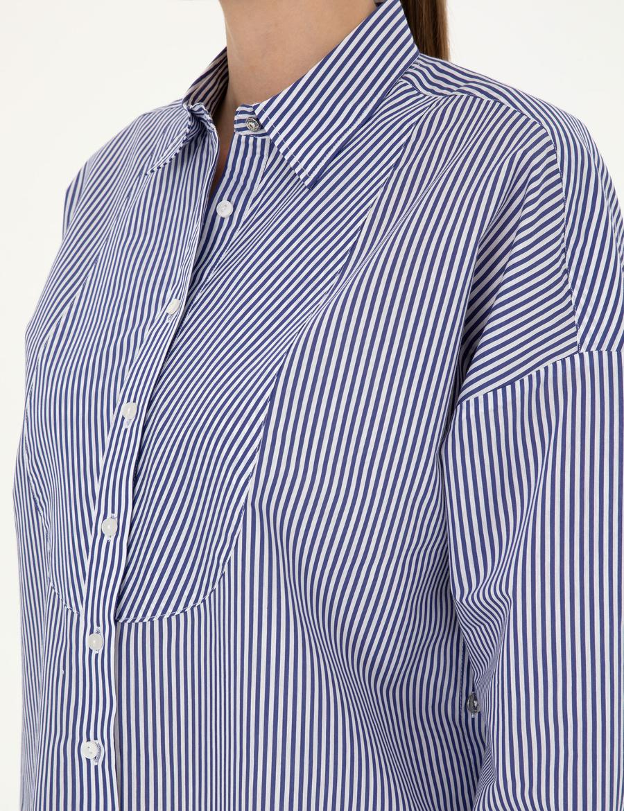 Lacivert Oversize Uzun Kollu Gömlek