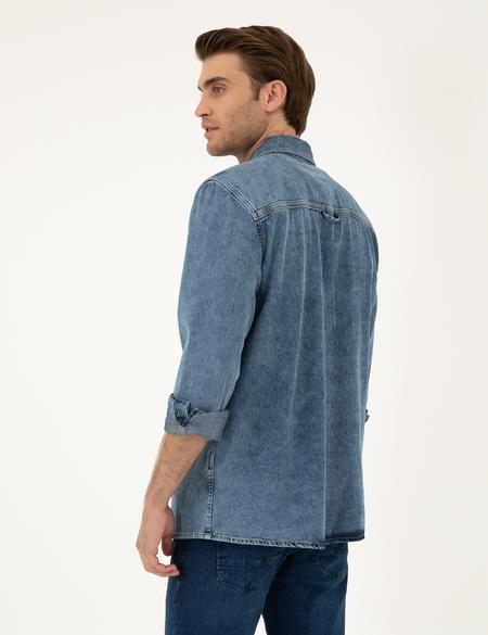 Koyu Mavi Regular Fit Uzun Kollu Jean Gömlek - 50288244009