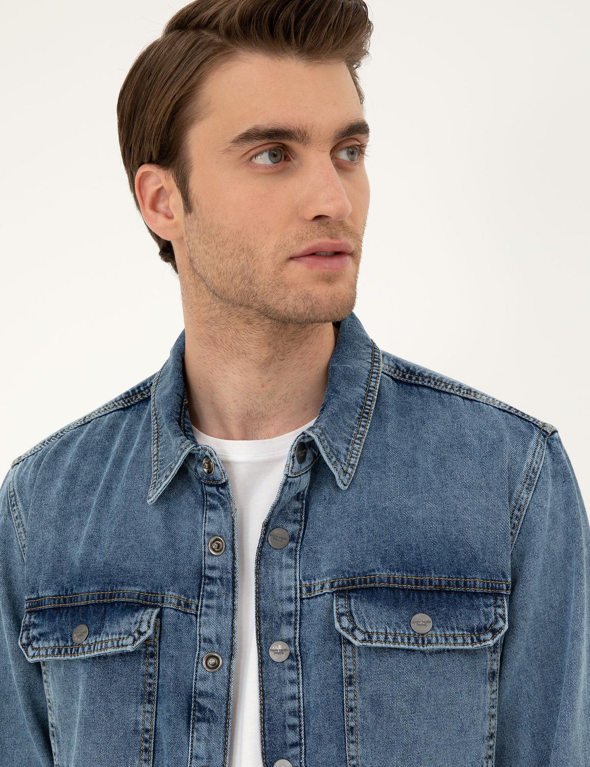 Koyu Mavi Regular Fit Uzun Kollu Jean Gömlek - 50288244009