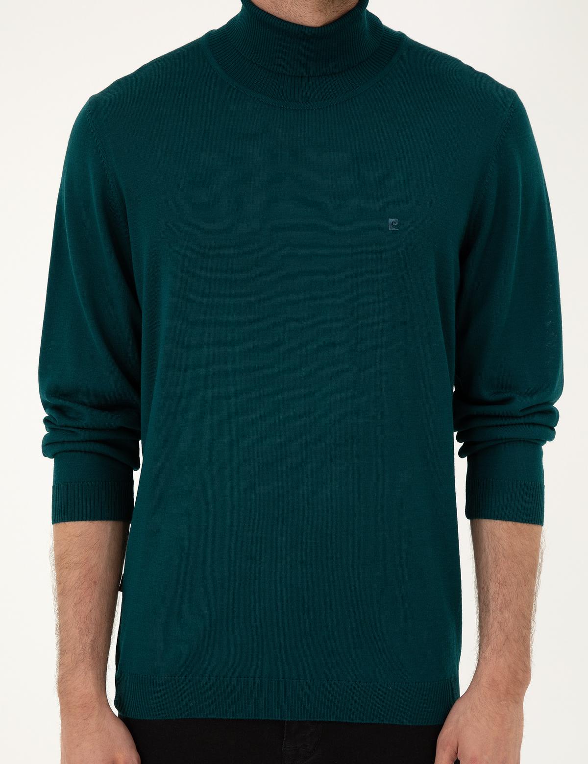 Yeşil Slim Fit Balıkçı Yaka Yün Karışımlı Basic Triko Kazak - 50270052106