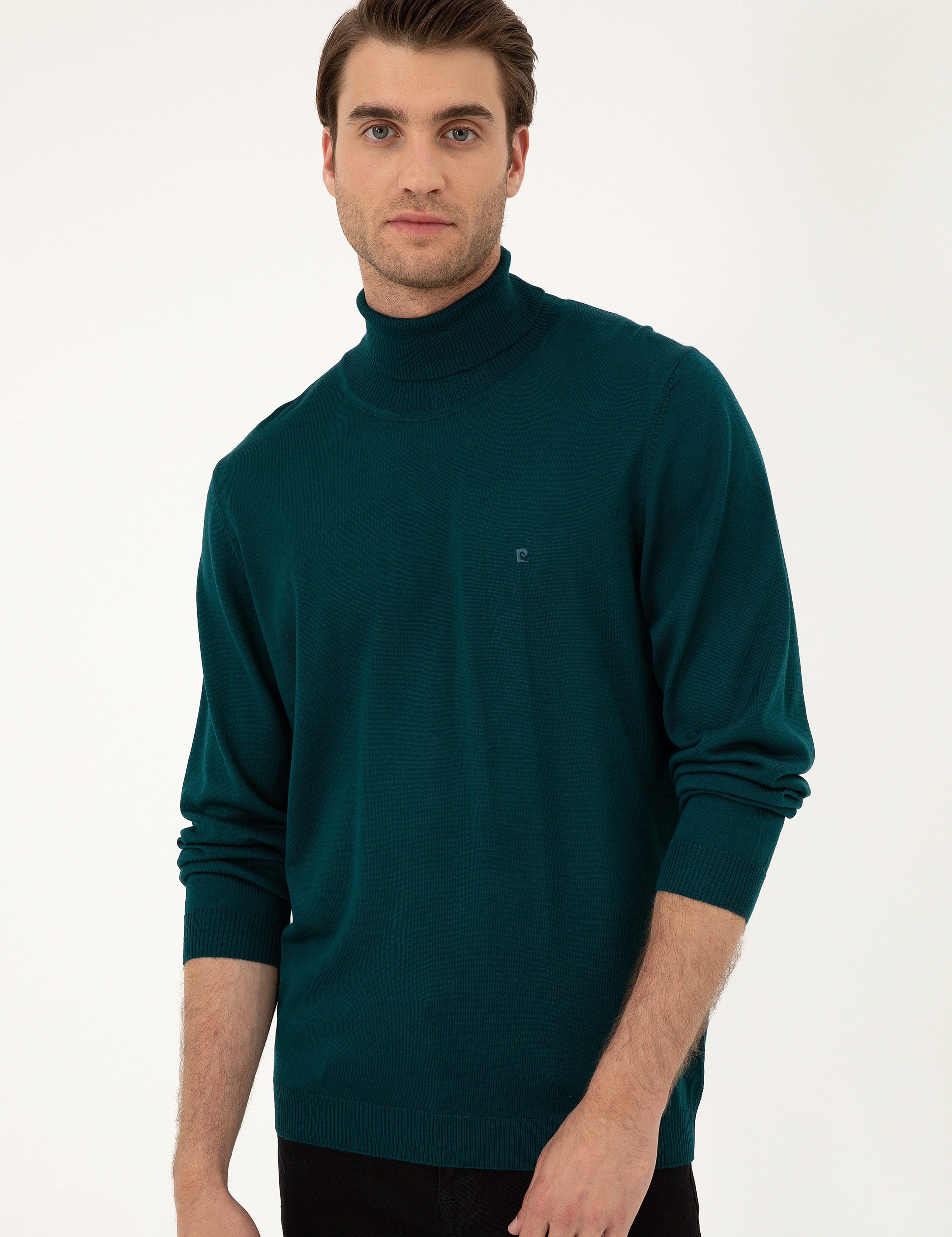 Yeşil Slim Fit Balıkçı Yaka Yün Karışımlı Basic Triko Kazak - Image 3
