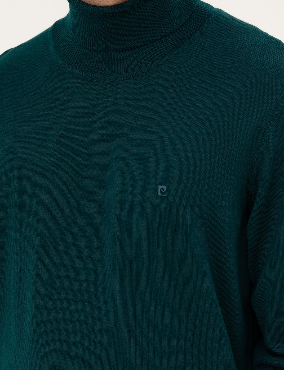 Yeşil Slim Fit Balıkçı Yaka Yün Karışımlı Basic Triko Kazak - 50270052106