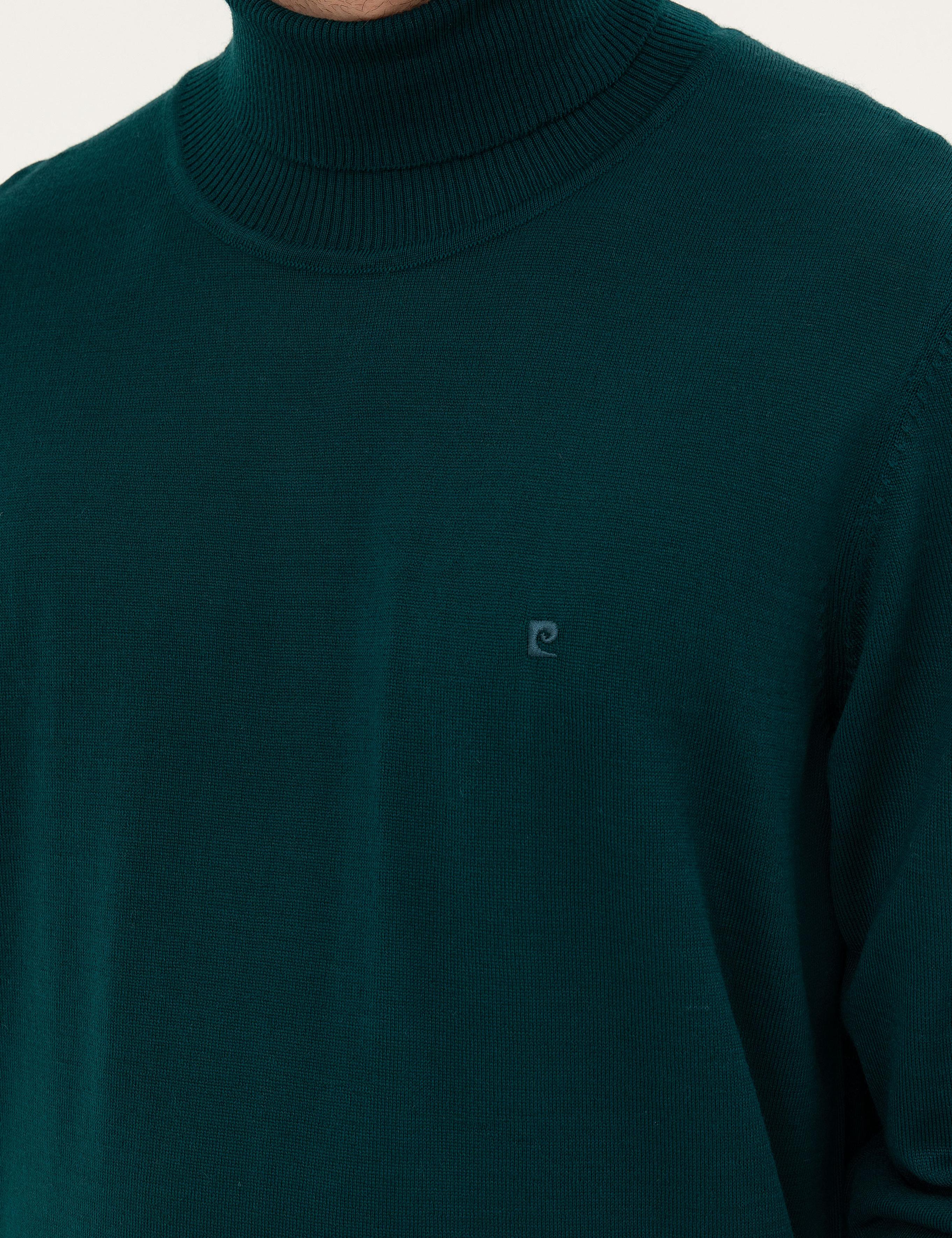 Yeşil Slim Fit Balıkçı Yaka Yün Karışımlı Basic Triko Kazak