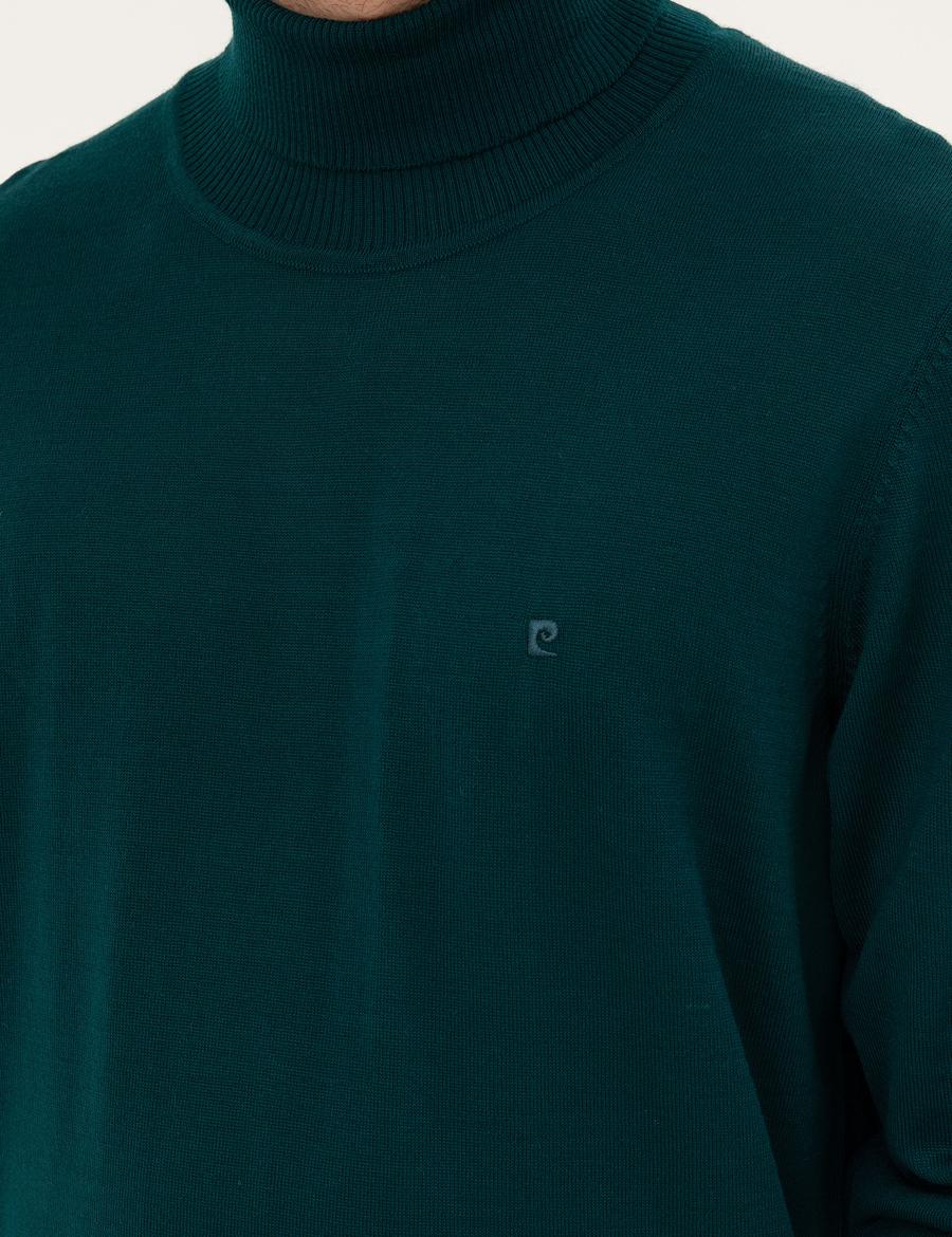 Yeşil Slim Fit Balıkçı Yaka Yün Karışımlı Basic Triko Kazak