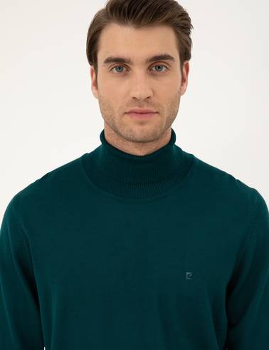 Yeşil Slim Fit Balıkçı Yaka Yün Karışımlı Basic Triko Kazak