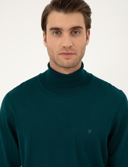 Yeşil Slim Fit Balıkçı Yaka Yün Karışımlı Basic Triko Kazak - 50270052106