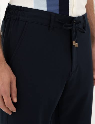Lacivert Carrot Fit Jogger Kanvas Pantolon