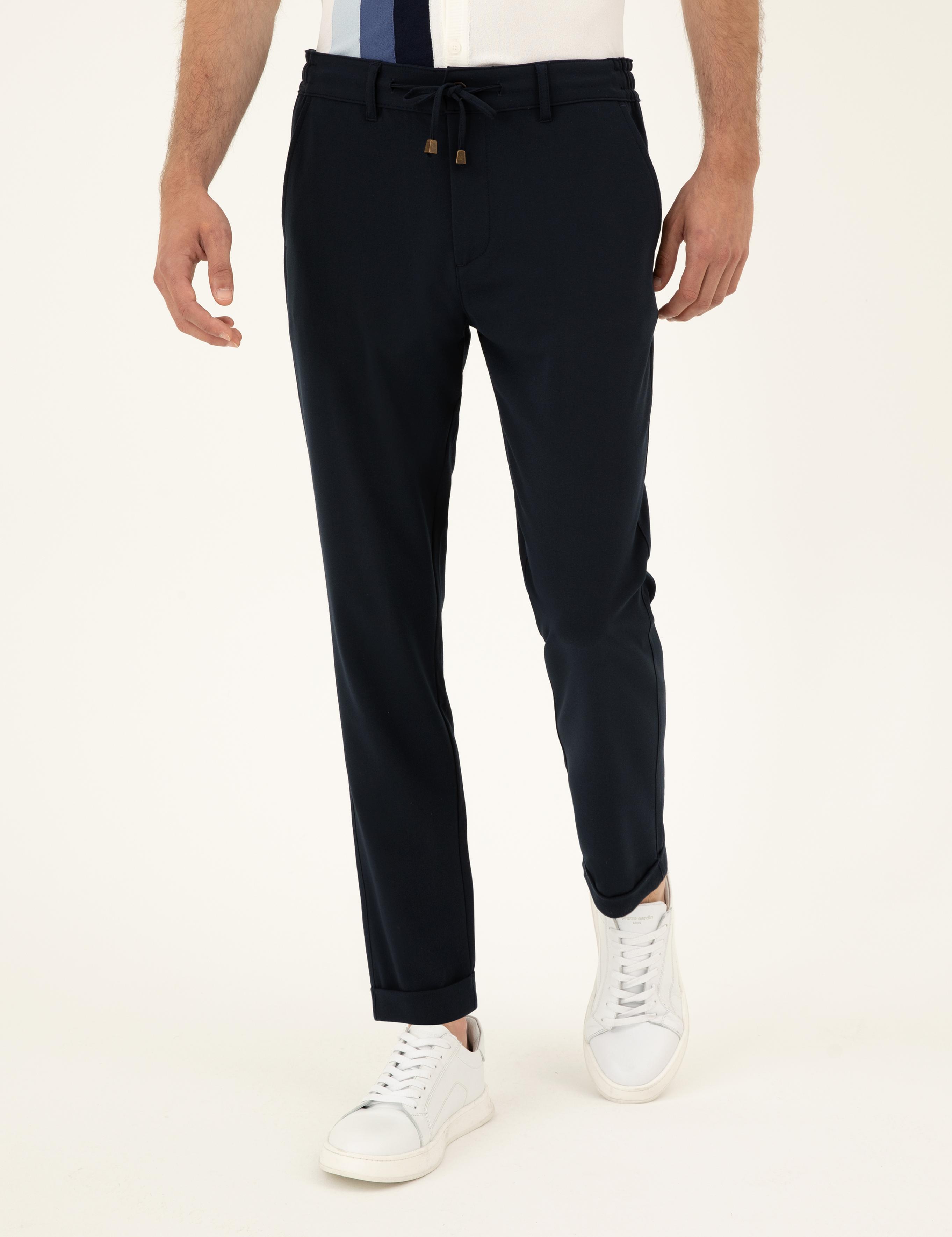 Lacivert Carrot Fit Jogger Kanvas Pantolon