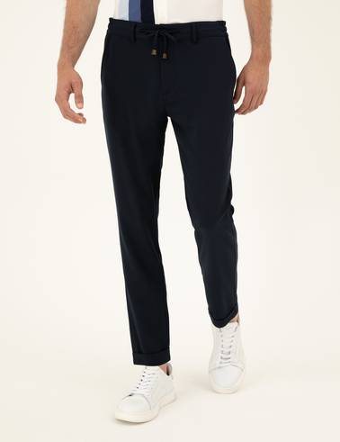 Lacivert Carrot Fit Jogger Kanvas Pantolon
