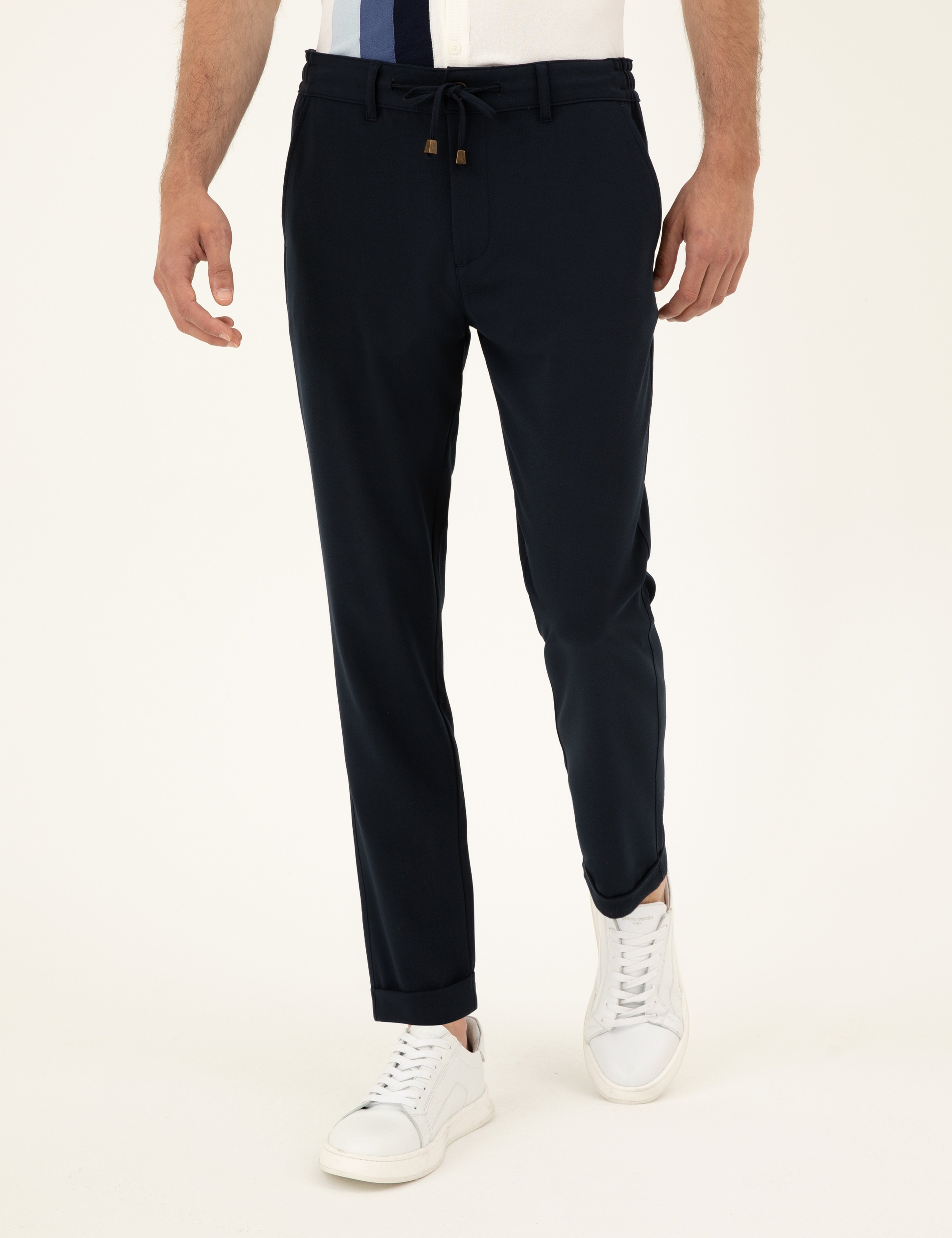 Lacivert Carrot Fit Jogger Kanvas Pantolon - Image 2