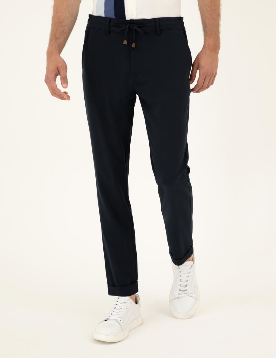 Lacivert Carrot Fit Jogger Kanvas Pantolon