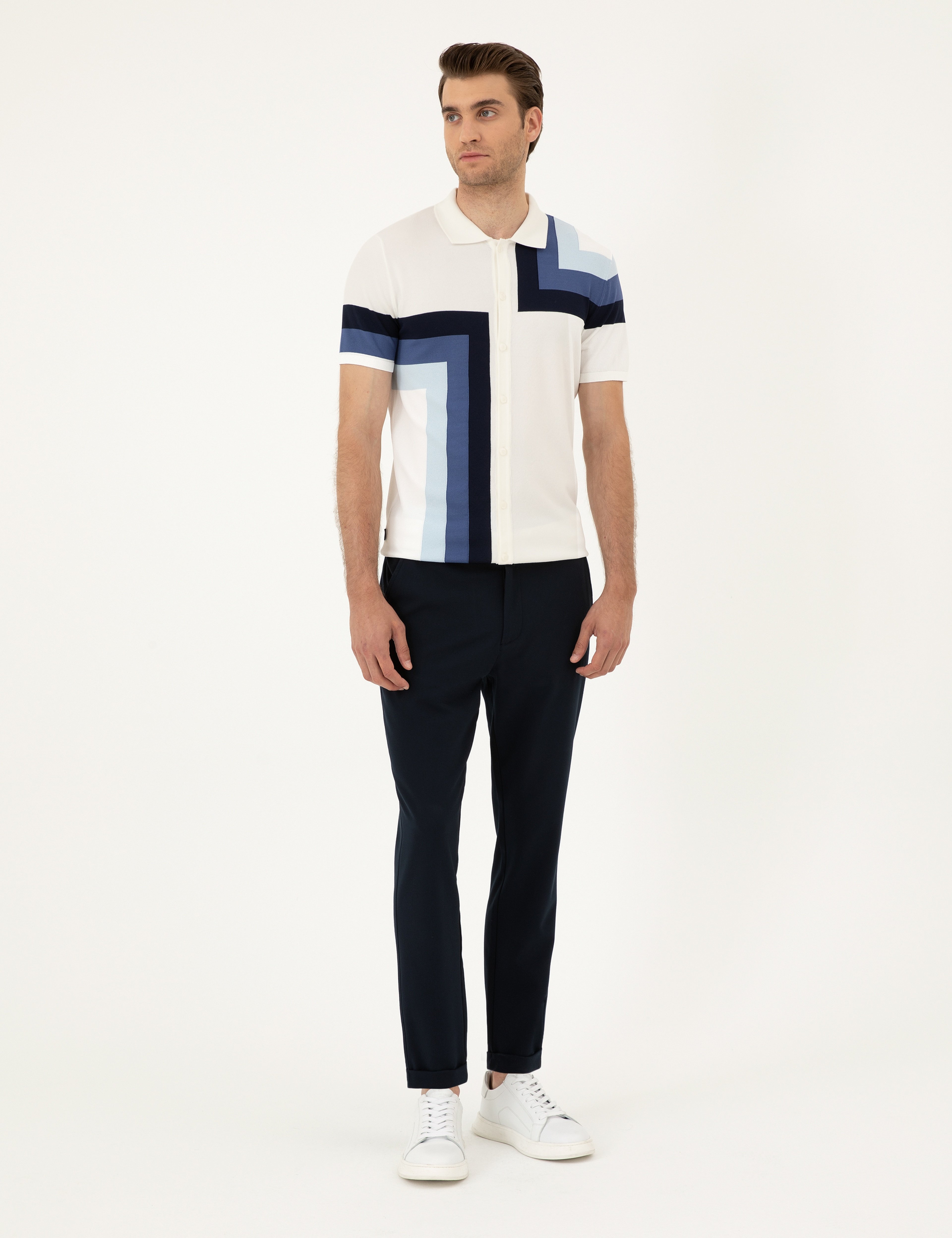 Lacivert Carrot Fit Jogger Kanvas Pantolon - Image 3