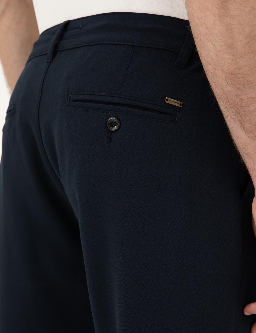 Lacivert Carrot Fit Jogger Kanvas Pantolon