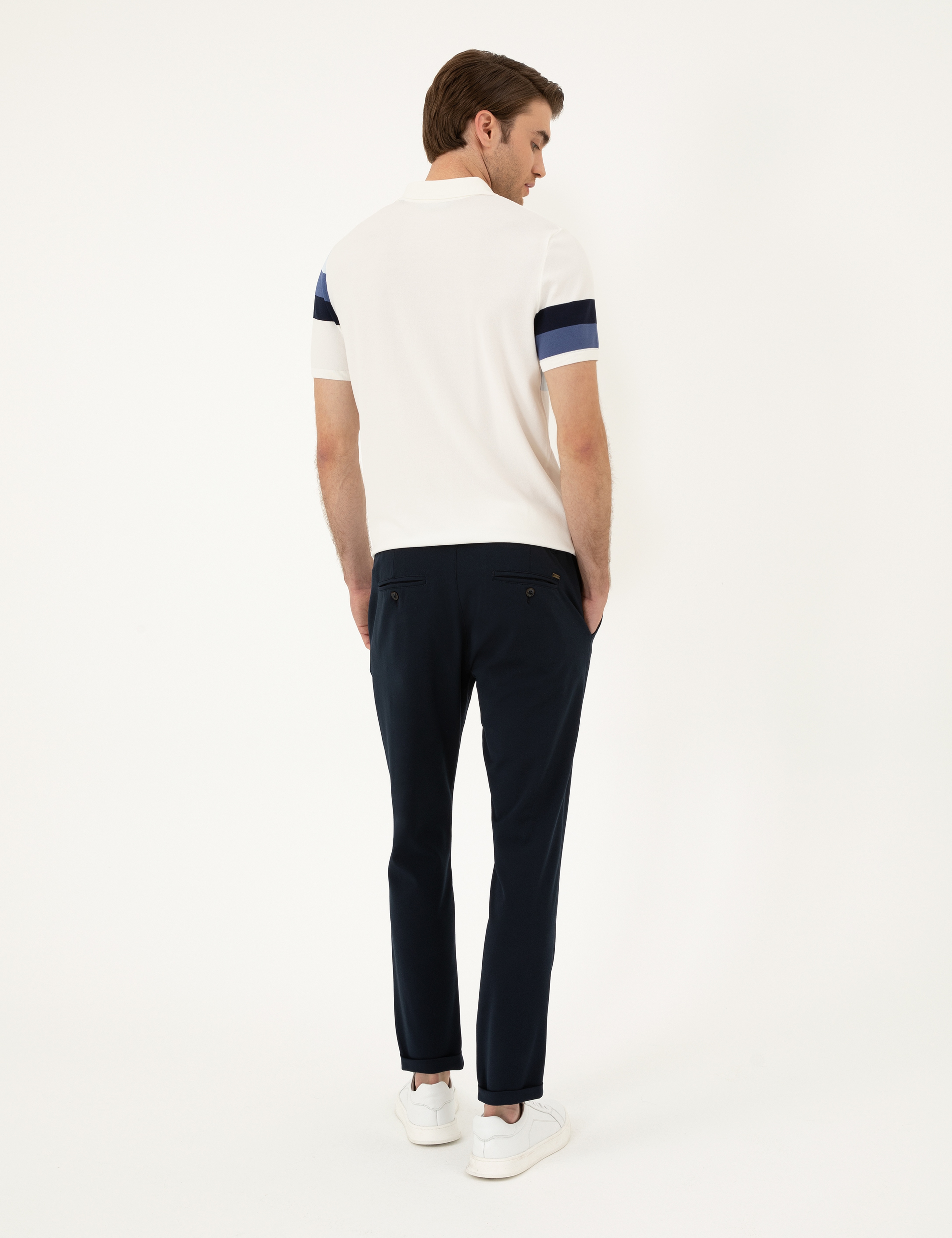 Lacivert Carrot Fit Jogger Kanvas Pantolon