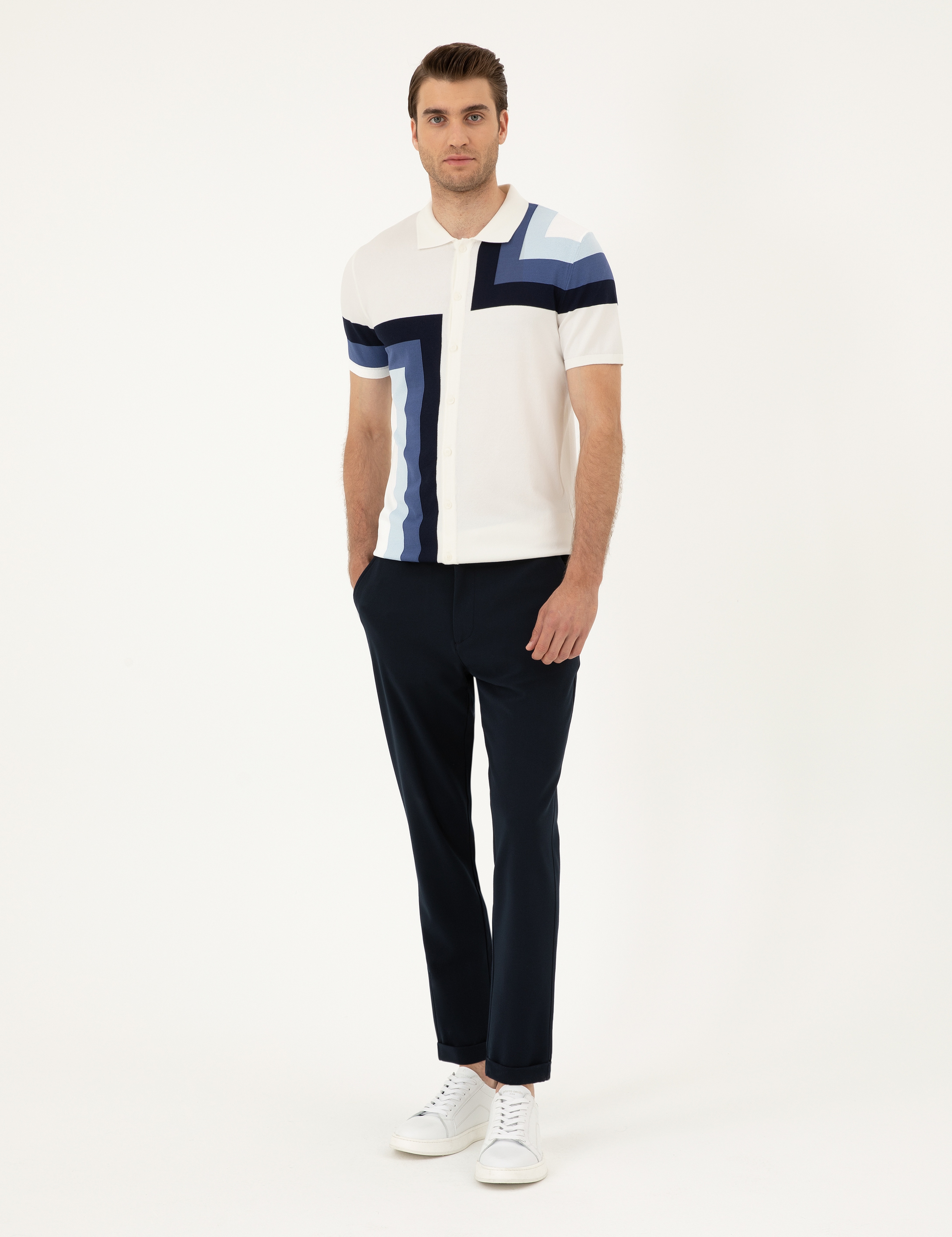 Lacivert Carrot Fit Jogger Kanvas Pantolon - Image 1