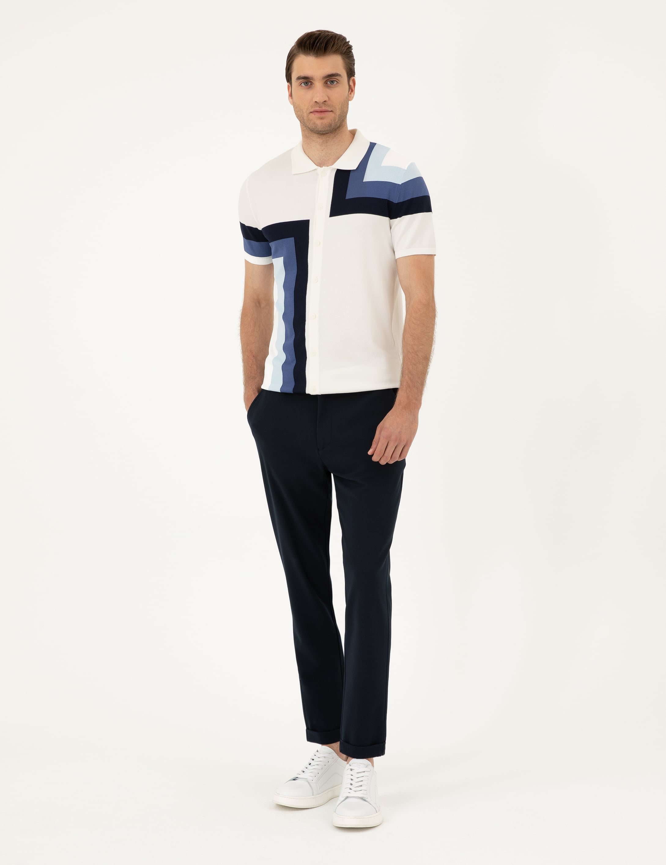 Lacivert Carrot Fit Jogger Kanvas Pantolon