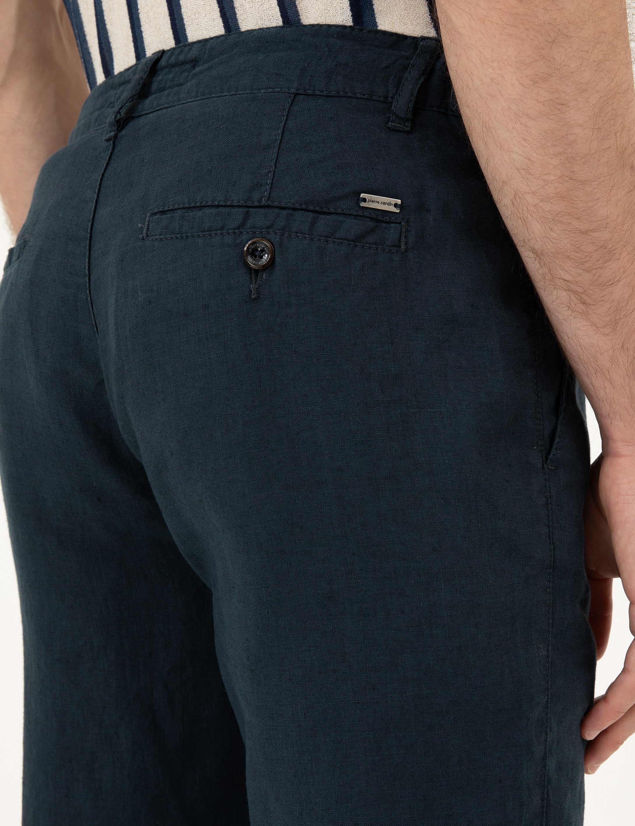 Lacivert Carrot Fit %100 Keten Kanvas Pantolon