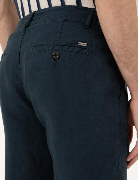 Lacivert Carrot Fit %100 Keten Kanvas Pantolon - 50285714461