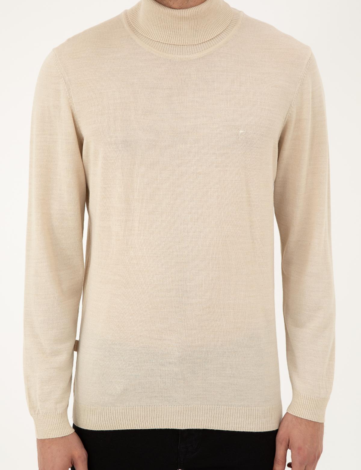 Bej Slim Fit Balıkçı Yaka Yün Karışımlı Basic Triko Kazak - 50270052071