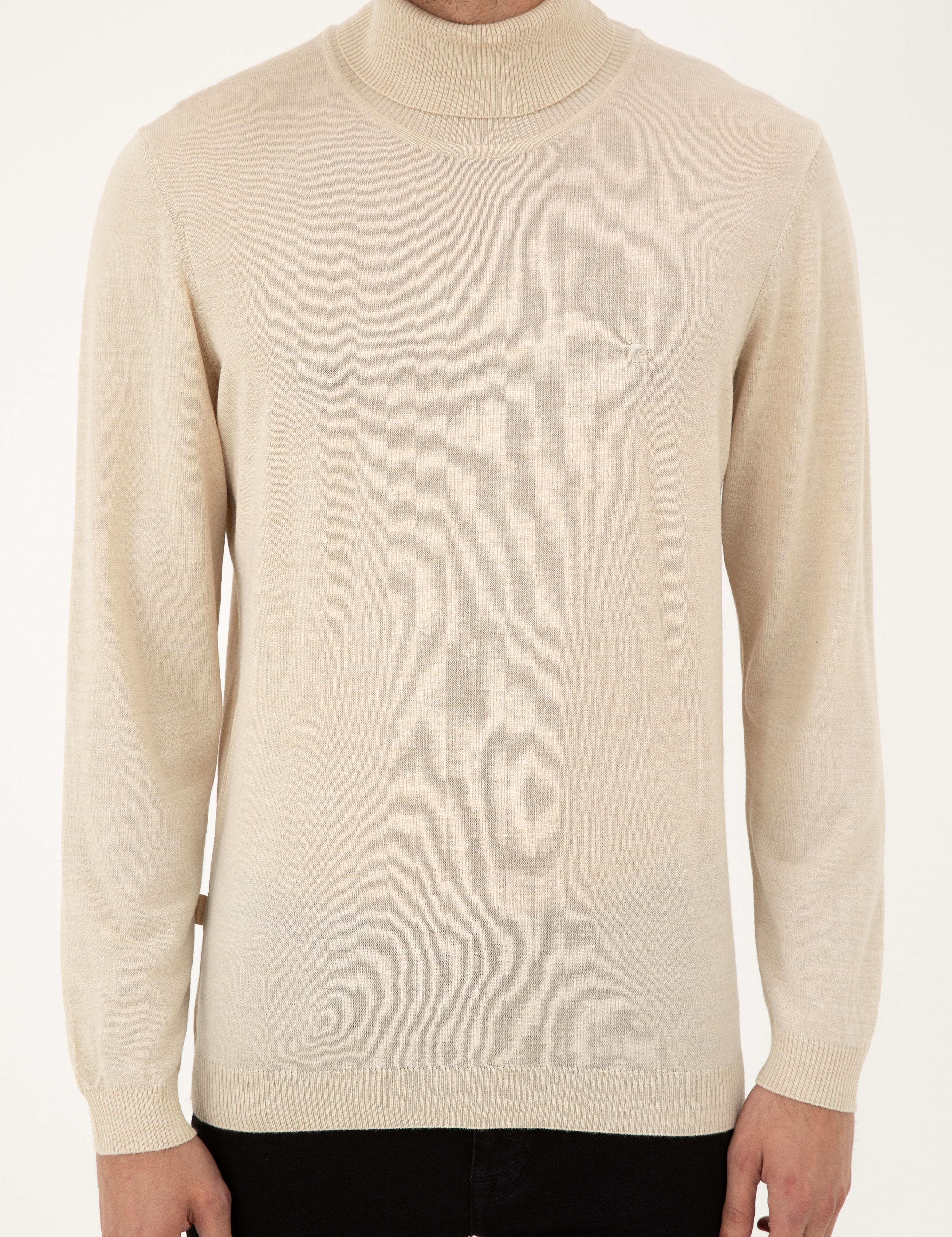 Bej Slim Fit Balıkçı Yaka Yün Karışımlı Basic Triko Kazak - Image 6