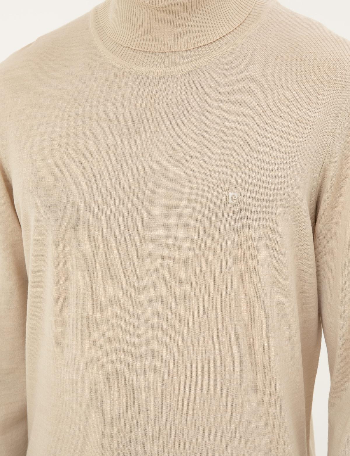 Bej Slim Fit Balıkçı Yaka Yün Karışımlı Basic Triko Kazak - 50270052071