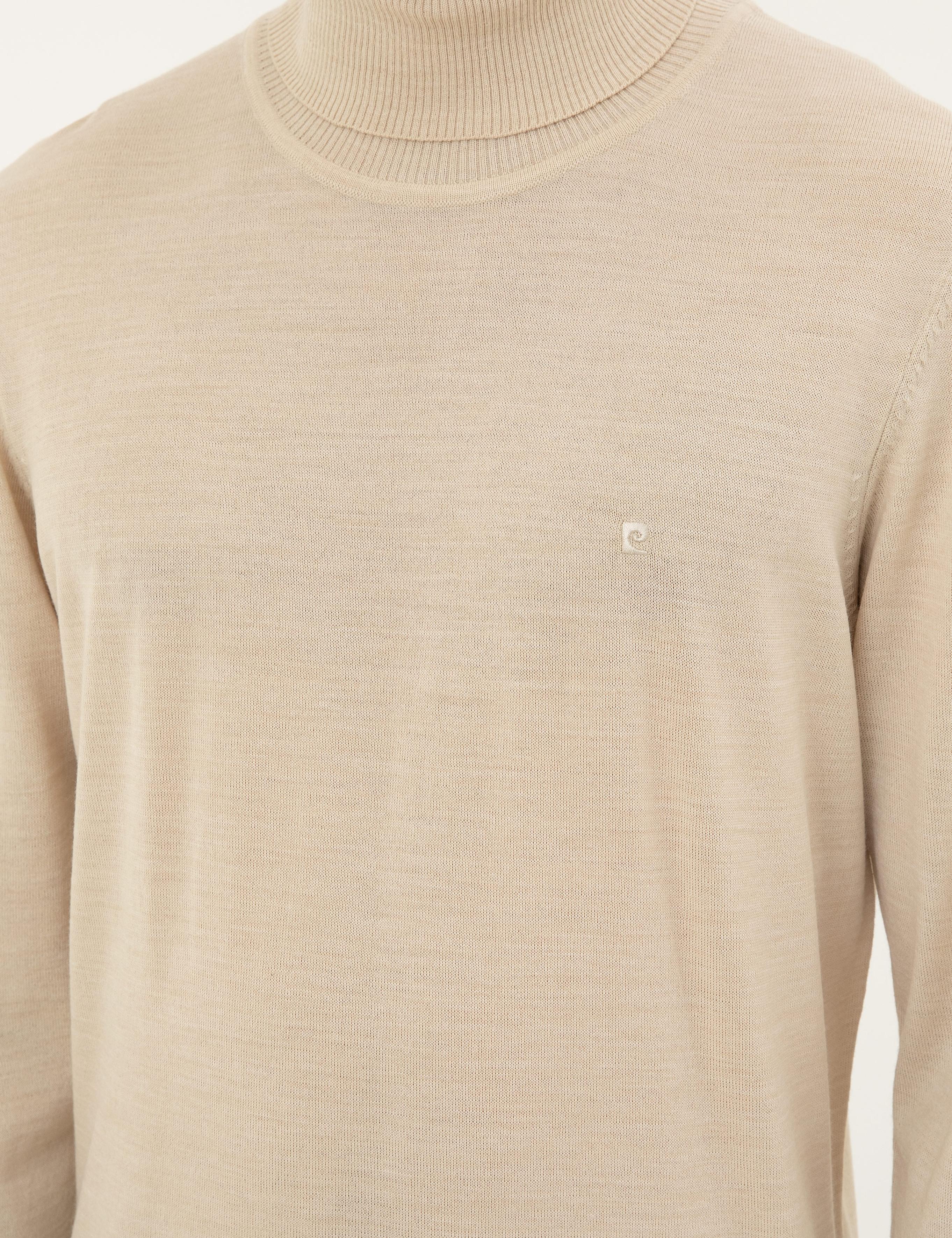 Bej Slim Fit Balıkçı Yaka Yün Karışımlı Basic Triko Kazak