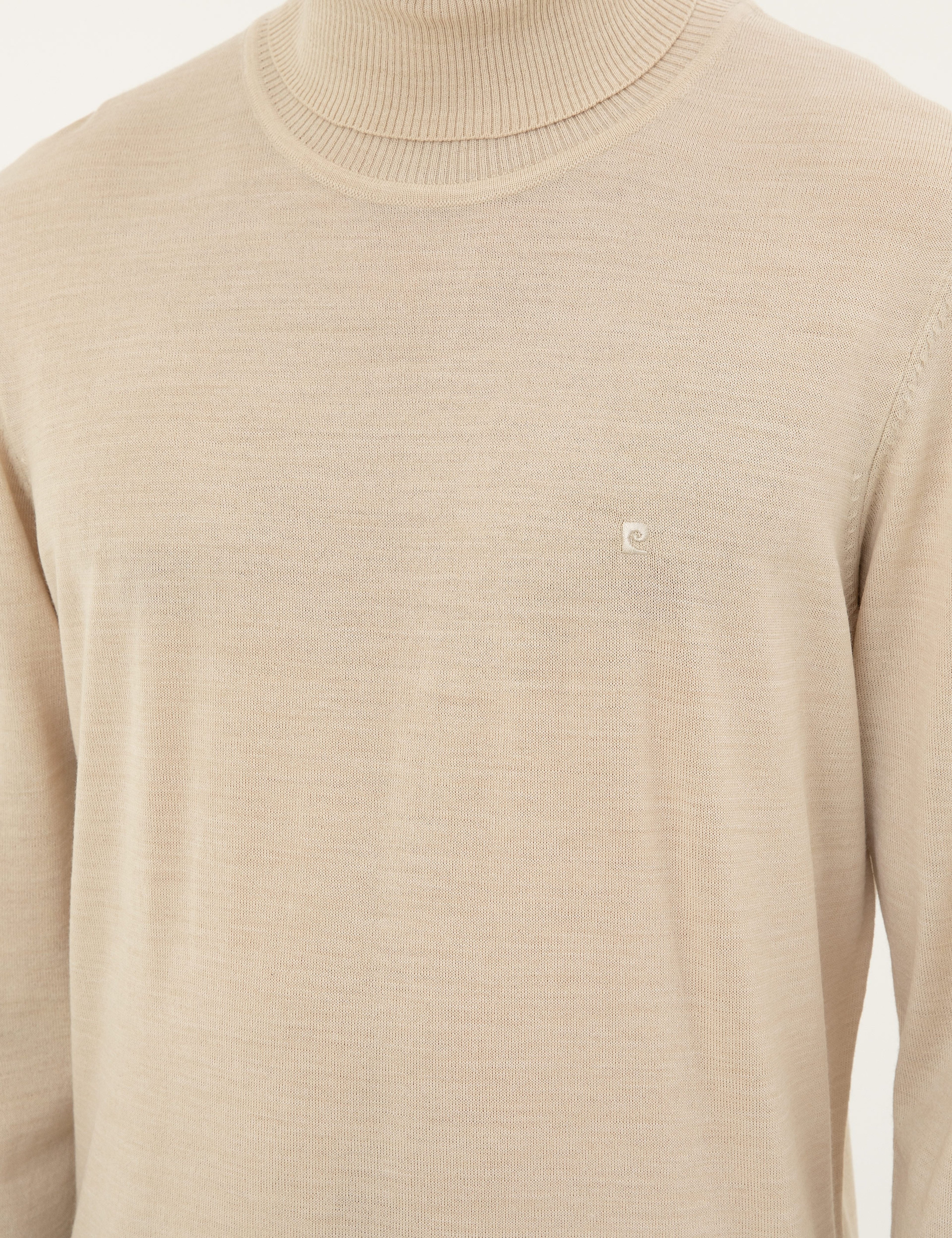Bej Slim Fit Balıkçı Yaka Yün Karışımlı Basic Triko Kazak