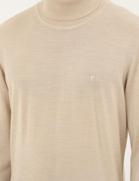 Bej Slim Fit Balıkçı Yaka Yün Karışımlı Basic Triko Kazak - 50270052071