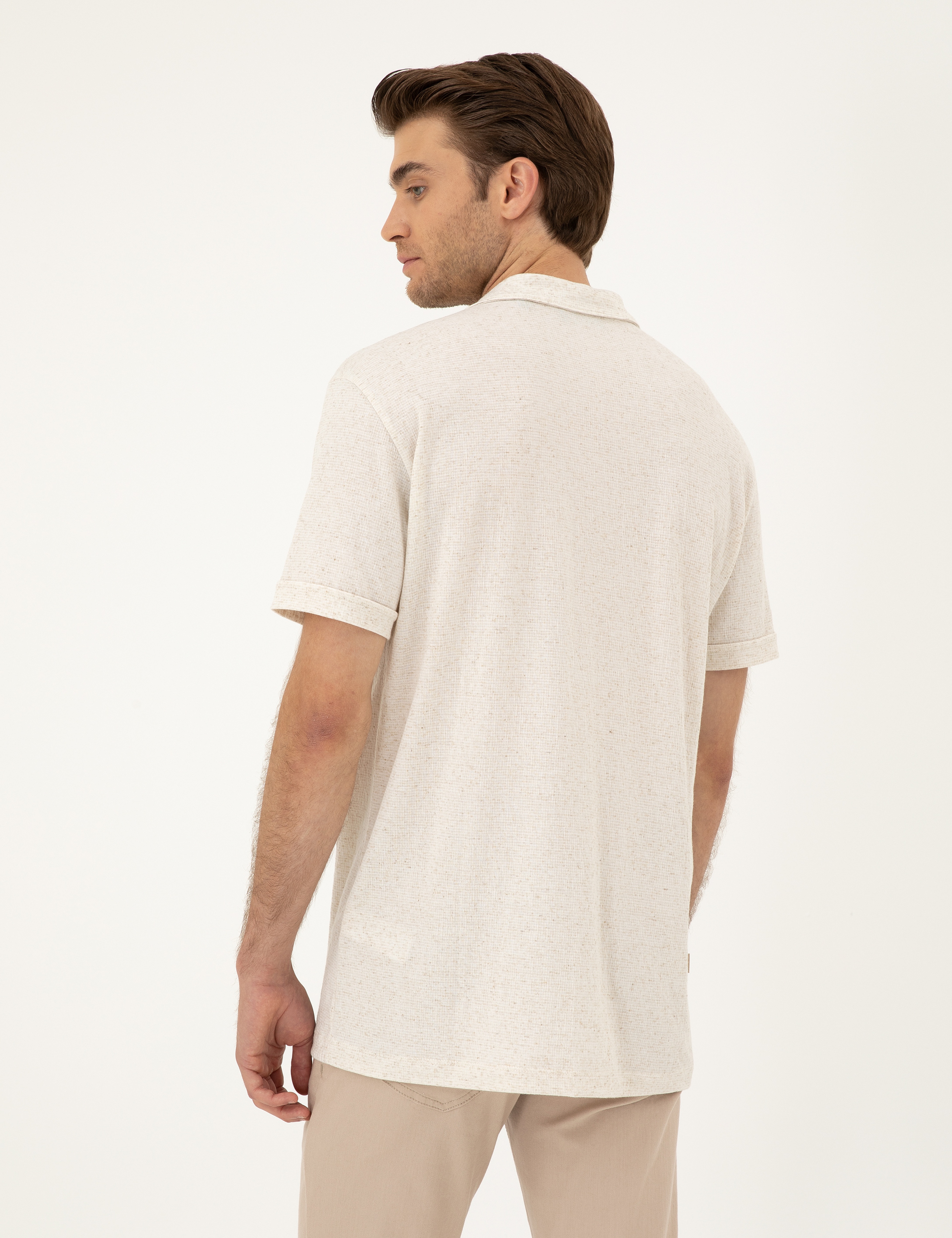 Bej Slim Fit Örme Gömlek - Image 5